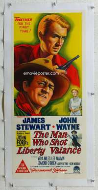 n100 MAN WHO SHOT LIBERTY VALANCE linen Australian daybill movie poster '62