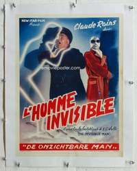 n120 INVISIBLE MAN linen Belgian movie poster R50s Rains, H.G. Wells
