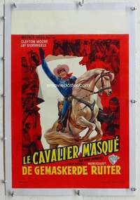 n122 LONE RANGER linen Belgian movie poster '56 Clayton Moore rides!