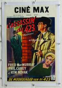 n126 PUSHOVER linen Belgian movie poster '54 MacMurray, Kim Novak