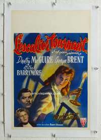 n129 SPIRAL STAIRCASE linen Belgian 1947 art of Dorothy McGuire, George Brent & Ethel Barrymore!