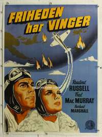 n162 FLIGHT FOR FREEDOM linen Danish movie poster '43 K. Wenzel art!