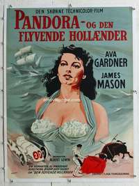 n164 PANDORA & THE FLYING DUTCHMAN linen Danish movie poster '51 Wenzel