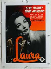 n134 LAURA linen Finnish movie poster '50s Gene Tierney, Preminger