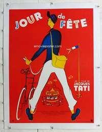 n200 JOUR DE FETE linen French 23x32 movie poster R60s Tati, Peron art!