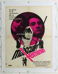 n203 MASCULINE-FEMININE linen French 23x32 movie poster '66 Godard