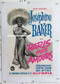 n195 PARIS MES AMOURS linen French 16x23 movie poster '50s Josephine Baker