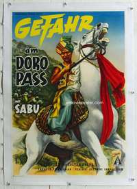n245 DRUMS linen German movie poster '52 artwork Sabu of on horse!