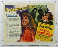 n022 DEVIL & MISS JONES linen style B half-sheet movie poster '41 Arthur
