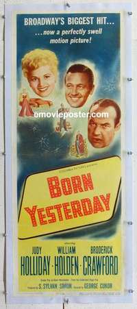 n052 BORN YESTERDAY linen insert movie poster '51 Holliday, Holden