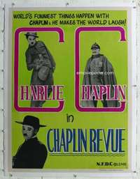 n139 CHAPLIN REVUE linen Indian movie poster '60 Charlie compilation!