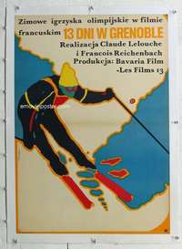 n221 GRENOBLE linen Polish 23x33 movie poster '68 Mojinski skiing art!