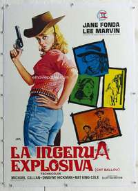 n148 CAT BALLOU linen Spanish movie poster '65 Jano art of Jane Fonda!