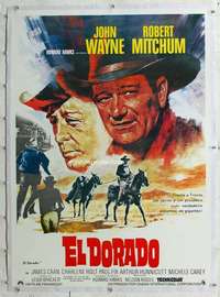 n146 EL DORADO linen 1sh Int'l Spanish language movie poster R70s John Wayne, Mitchum