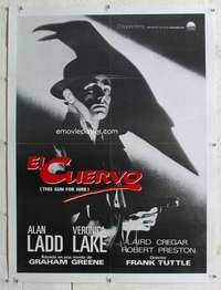 n153 THIS GUN FOR HIRE linen Spanish movie poster R80s Alan Ladd