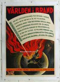 n268 FIRST WORLD WAR linen Swedish movie poster '34 cool planet image!