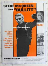 n266 BULLITT linen Swedish movie poster '69 Steve McQueen, Vaughn