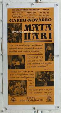 n261 MATA HARI linen Swedish insert movie poster '31 Greta Garbo