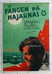 n274 PRISONER OF SHARK ISLAND linen Swedish movie poster '36Rohmann art
