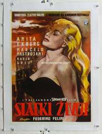 n136 LA DOLCE VITA linen Yugoslavian movie poster '61 Fellini, Ekberg