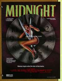 p271 MIDNIGHT video one-sheet movie poster R86 wild horror clock image!