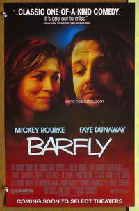 p150 BARFLY special 14x22 movie poster advance '87 Rourke, Dunaway