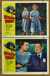 q843 BETRAYED WOMEN 2 movie lobby cards '55 bad girls, Beverly Michaels