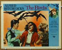 q050 BIRDS movie lobby card #3 '63 close up birds attack kids!