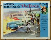 q055 BIRDS movie lobby card #8 '63 Alfred Hitchcock, cars explode!