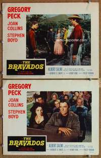 q848 BRAVADOS 2 movie lobby cards '58 Gregory Peck, Joan Collins