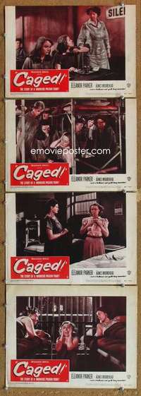 q559 CAGED 4 movie lobby cards '50 bad Eleanor Parker in prison!