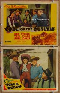 q858 CODE OF THE OUTLAW 2 movie lobby cards '42 Three Mesquiteers!
