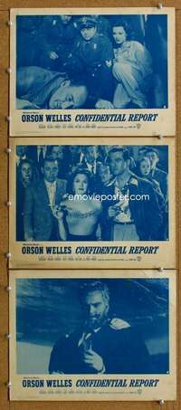 q678 CONFIDENTIAL REPORT 3 movie lobby cards 1962 Orson Welles, Redgrave