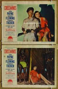 q862 CROSSWINDS 2 movie lobby cards '51 John Payne, Rhonda Fleming
