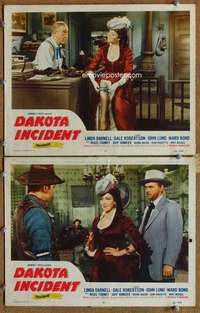 q865 DAKOTA INCIDENT 2 movie lobby cards '56 Linda Darnell, Robertson