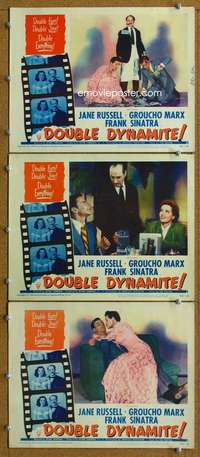 q688 DOUBLE DYNAMITE 3 movie lobby cards '52 Groucho Marx, Jane Russell