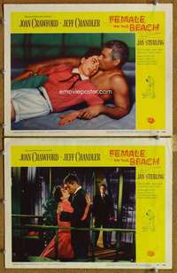 q890 FEMALE ON THE BEACH 2 movie lobby cards '55 Joan Crawford, Chandler