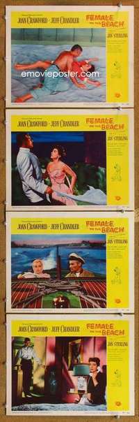 q580 FEMALE ON THE BEACH 4 movie lobby cards '55 Joan Crawford