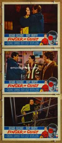 q698 FINGER OF GUILT 3 movie lobby cards '56 Richard Basehart, Murphy