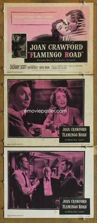 q700 FLAMINGO ROAD 3 movie lobby cards '49 Joan Crawford, Zachary Scott