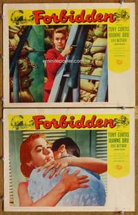 q894 FORBIDDEN 2 movie lobby cards '54 Tony Curtis, Joanne Dru