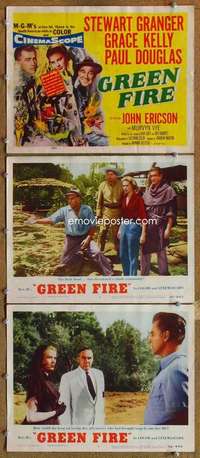 q709 GREEN FIRE 3 movie lobby cards '54 Grace Kelly, Stewart Granger