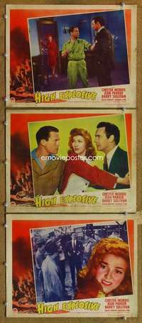q716 HIGH EXPLOSIVE 3 movie lobby cards '43 Chester Morris, Parker, TNT!