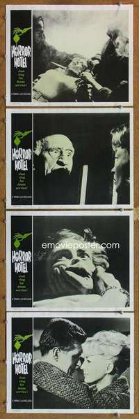 q595 HORROR HOTEL 4 movie lobby cards '60 Christopher Lee, English!