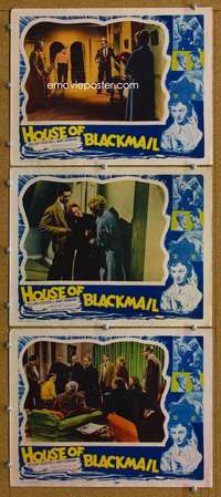 q719 HOUSE OF BLACKMAIL 3 movie lobby cards '53 Mary Germaine, Sylvester
