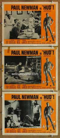 q720 HUD 3 movie lobby cards '63 Paul Newman, Martin Ritt classic!