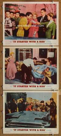q723 IT STARTED WITH A KISS 3 movie lobby cards '59 Ford, Reynolds