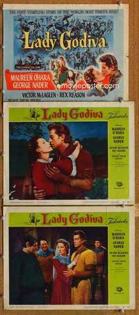 q729 LADY GODIVA 3 movie lobby cards '55 Maureen O'Hara, George Nader