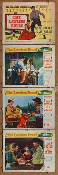 q605 LAWLESS BREED 4 movie lobby cards '53 Rock Hudson, Julie Adams