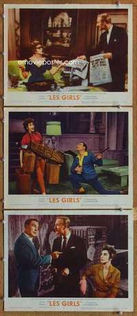 q736 LES GIRLS 3 movie lobby cards '57 Cukor, Gene Kelly, Mitzi Gaynor